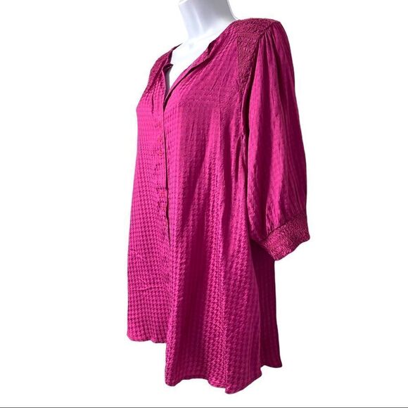 Bishop + YOUNG ANTHROPOLOGIE Orchid Houndstooth Balloon Short Sleeve Tunic Small - Picture 3 of 14